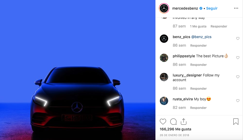 Ejemplo de foto de producto de Mercedes Benz en Instagram