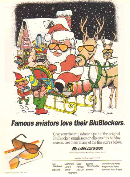 Papá Noel en la publicidad de BluBlockers en 1993