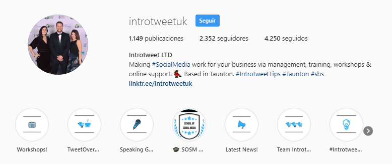 Ejemplo de hashtags en el perfil de Instagram de la agencia Introtweet