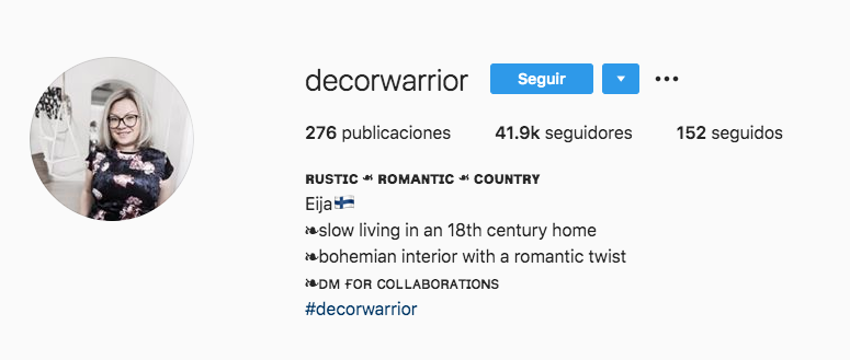 Decorwarrior: ejemplo de cambio de tipografía en Instagram