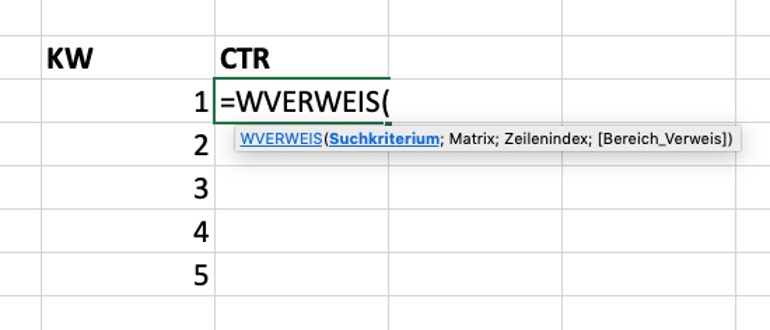 WVerweis-Funktion in Excel anlegen