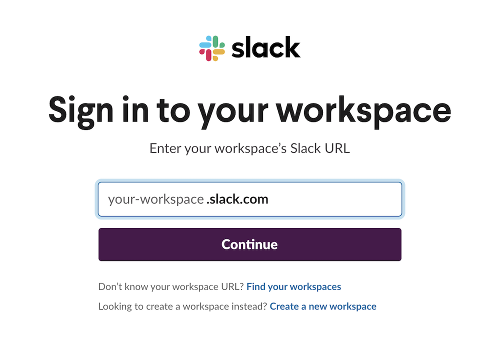 Slackのワークプレイスにログイン