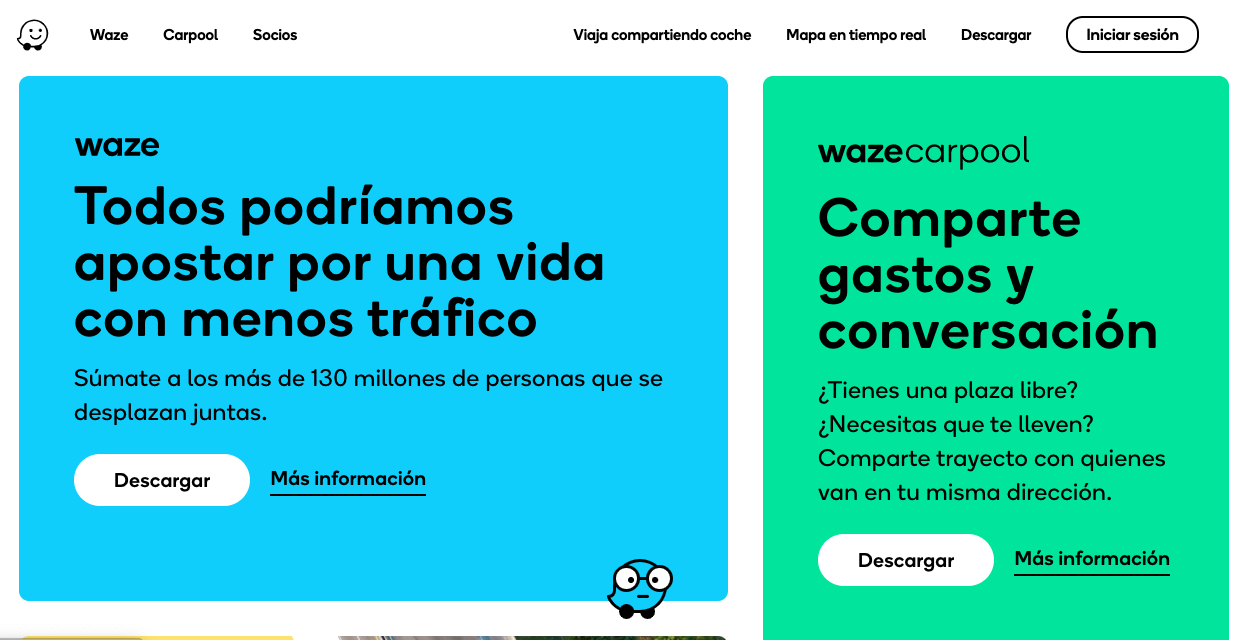 Botones de descarga en la app de Waze