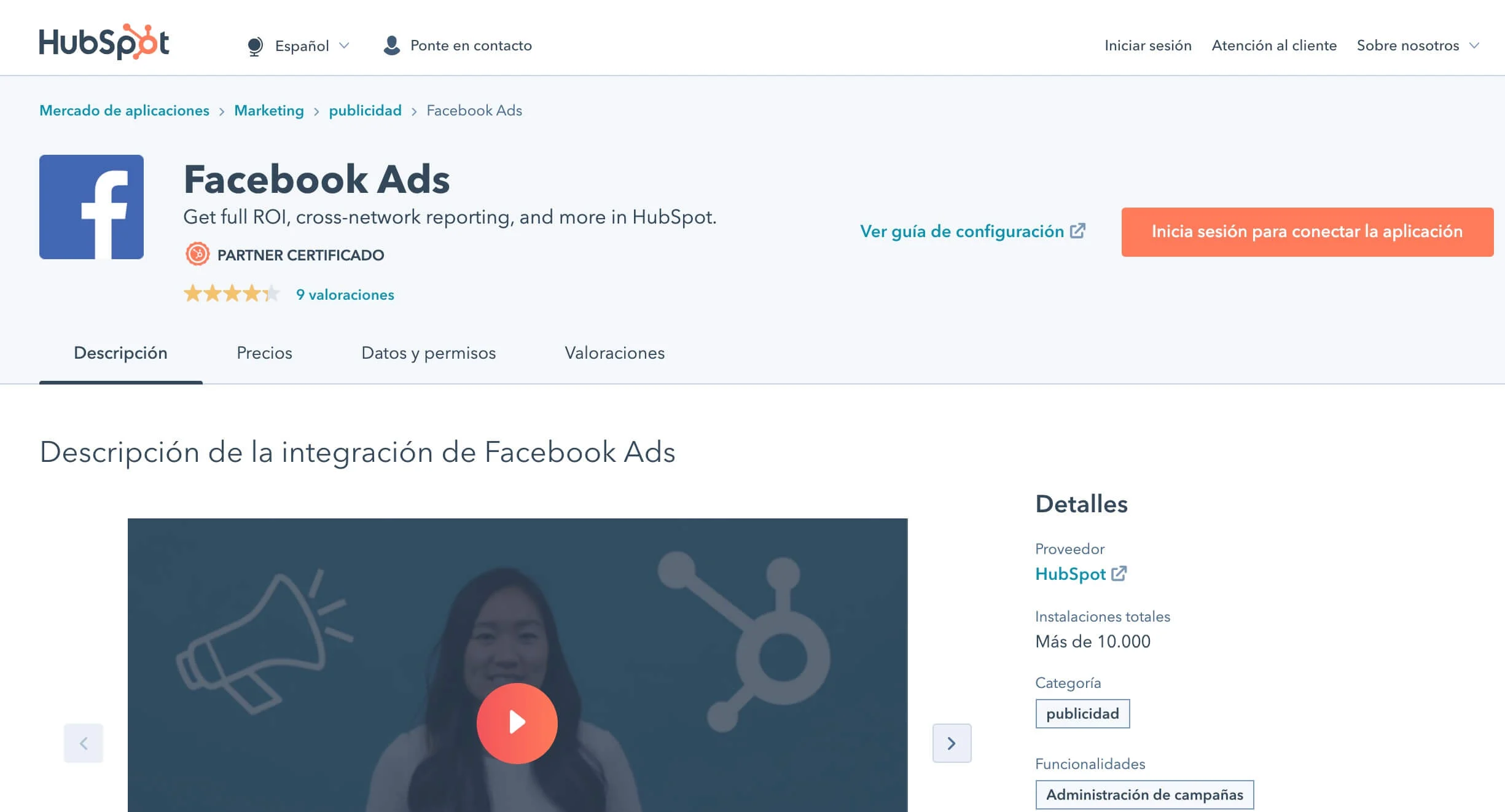 Integración publicitaria para Facebook Ads de HubSpot