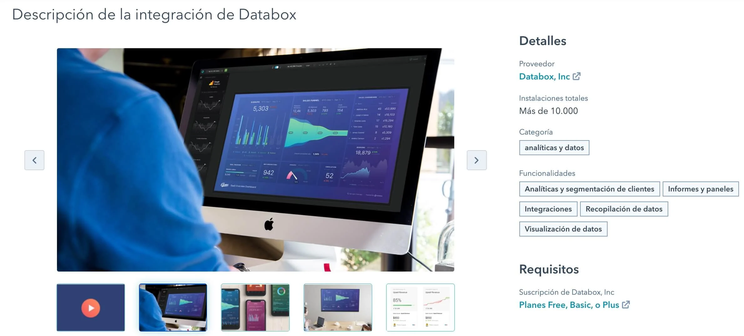 Integraciones de datos y análisis, Databox de HubSpot