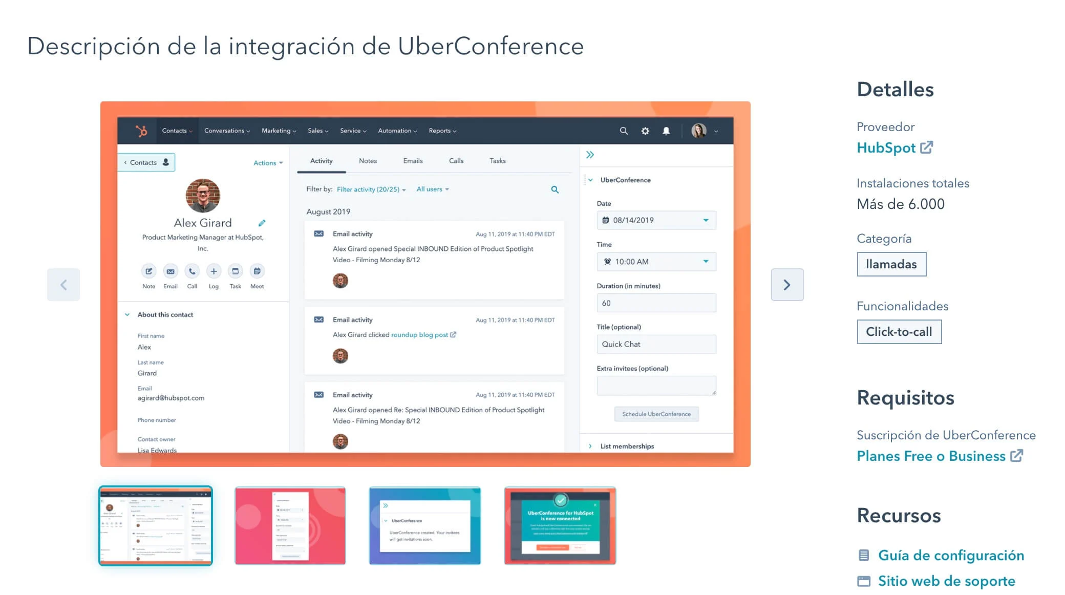 Integraciones de llamadas de HubSpot, UberConference