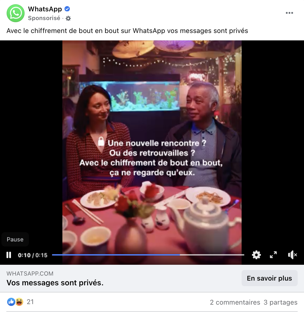 publicité facebook vidéo - whatsapp