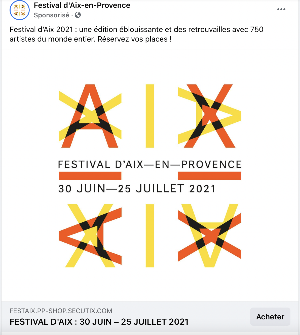 publicité événementielle sur facebook - festival aix en provence