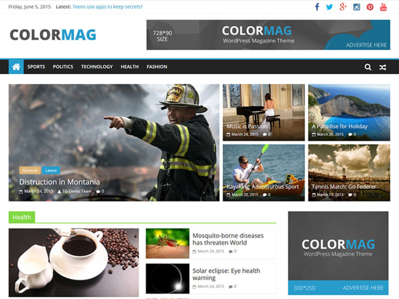 capture écran du thème wordpress ColorMag