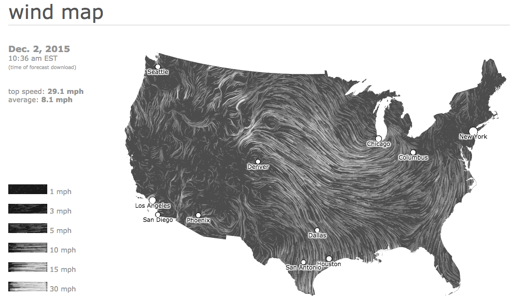 米国の風向・風速図