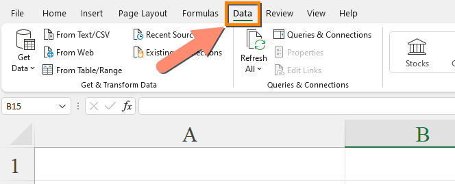 How to use Target Search in Excel: Step 2 Go to the data tab
