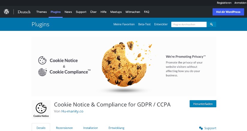 WordPress-Cookie-Plugin Cookie Notice for GDPR
