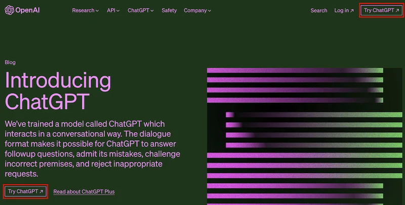 「Try ChatGPT」をクリック